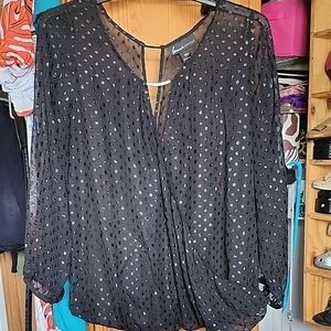 Lane Bryant Black Sheer Polka Dot Blouse